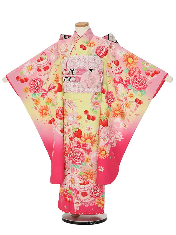 七五三レンタル(7歳女の子結び帯)H835 松田聖子 イエロー スイーツ柄