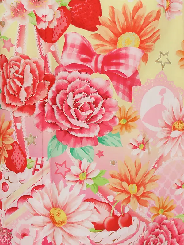 七五三レンタル(7歳女の子結び帯)H835 松田聖子 イエロー スイーツ柄