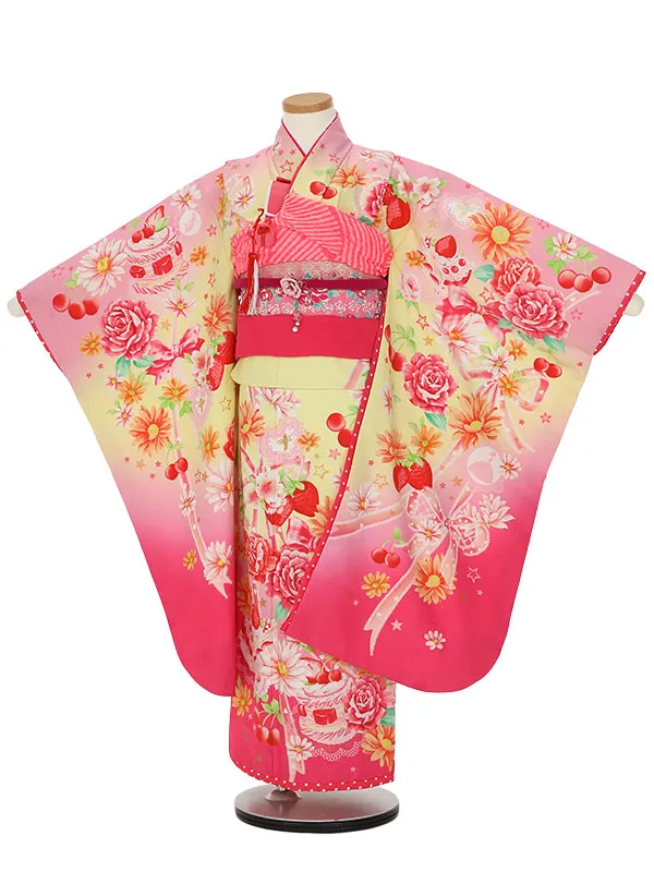 七五三レンタル(7歳女の子結び帯)H836 松田聖子 イエロー スイーツ柄