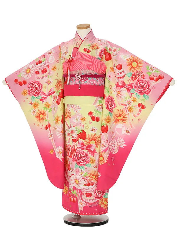 七五三レンタル(7歳女の子結び帯)H836 松田聖子 イエロー スイーツ柄