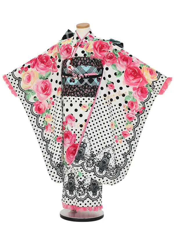 七五三レンタル(7歳女の子結び帯)H837 メゾピアノ 白ドット