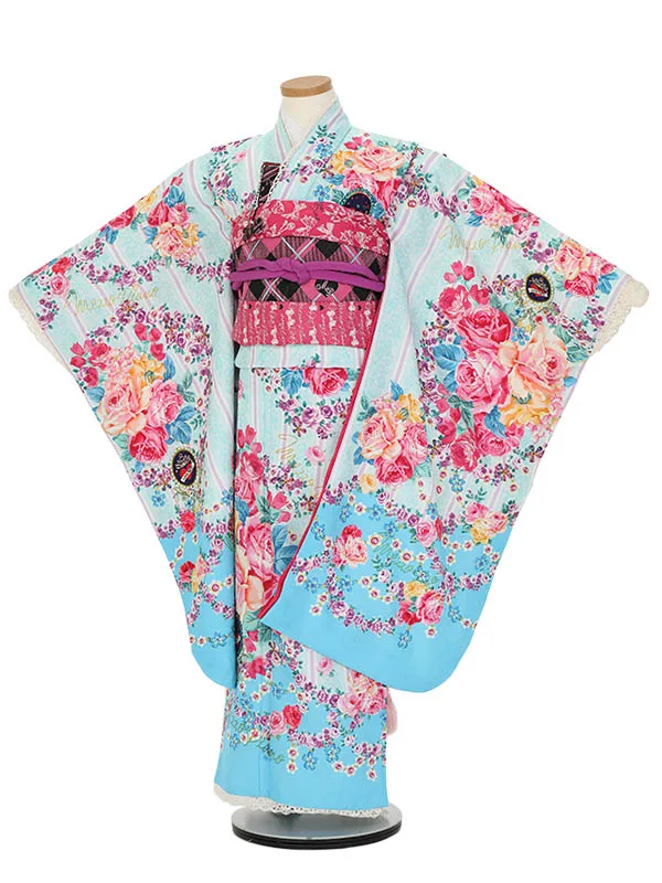 七五三レンタル(7歳女の子結び帯)H838 メゾピアノ 水色レースバラ