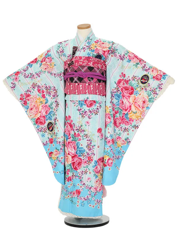 七五三レンタル(7歳女の子結び帯)H838 メゾピアノ 水色レースバラ