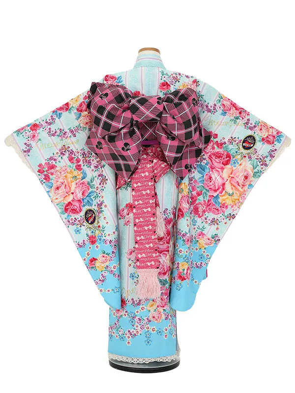 七五三レンタル(7歳女の子結び帯)H838 メゾピアノ 水色レースバラ