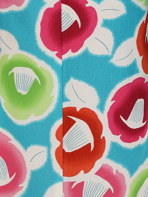 七五三レンタル(7歳女の子結び帯)H839 ターコイズブルー 椿