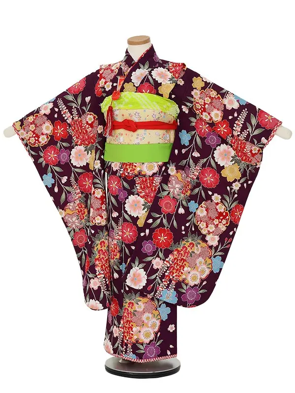 七五三レンタル(7歳女の子結び帯)H841 紫 雪輪柄