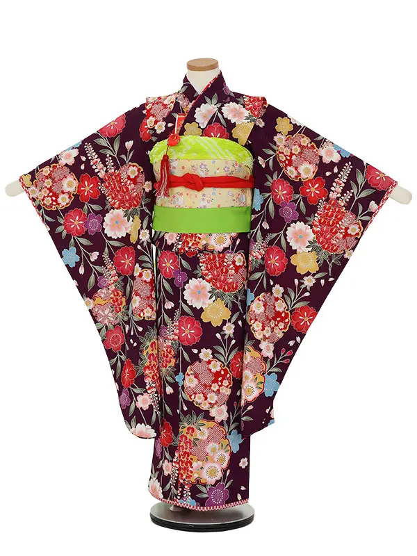 七五三レンタル(7歳女の子結び帯)H841 紫 雪輪柄