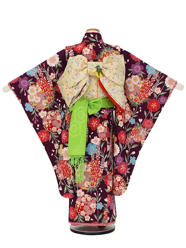 七五三レンタル(7歳女の子結び帯)H841 紫 雪輪柄