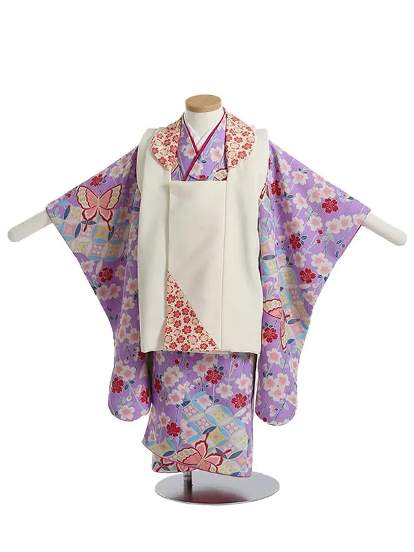 七五三(3歳女被布)K340 九重 レトロポップ 桜に蝶 花七宝