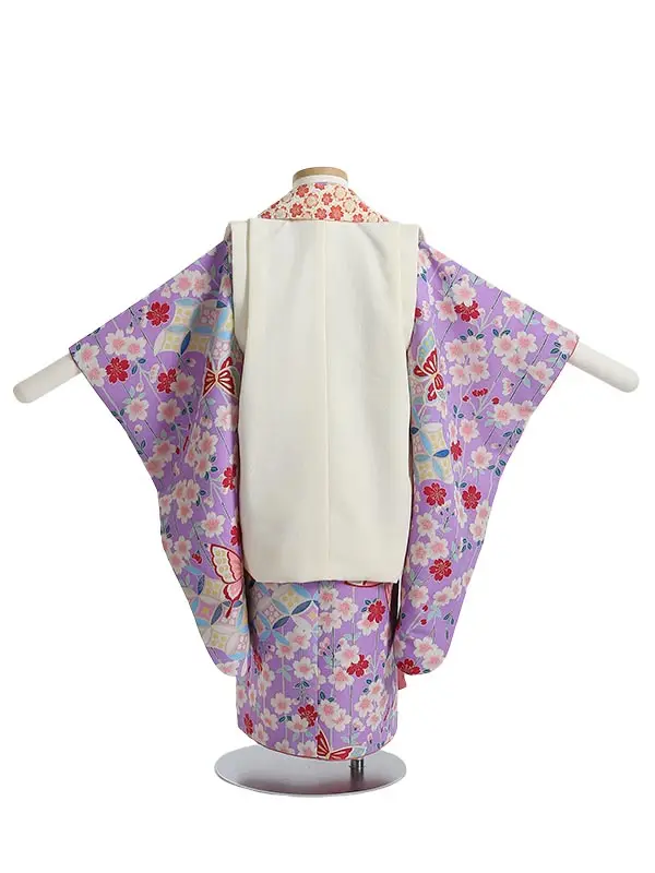 七五三(3歳女被布)K340 九重 レトロポップ 桜に蝶 花七宝