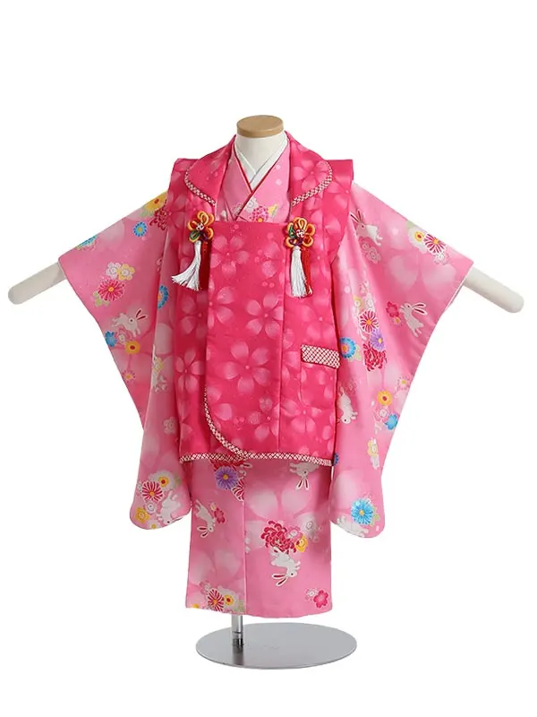 七五三(3歳女被布)K342 桜 菊にうさぎ