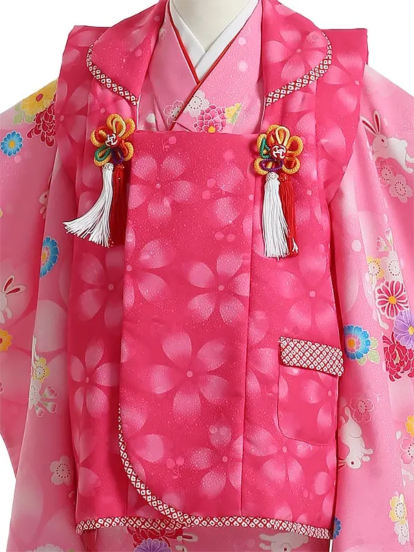 七五三(3歳女被布)K342 桜 菊にうさぎ