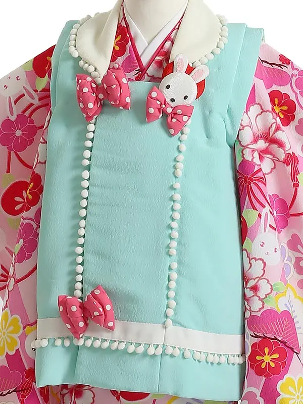七五三(3歳女被布)K351 JAPAN STYLE 松と桜 うさぎのリボン