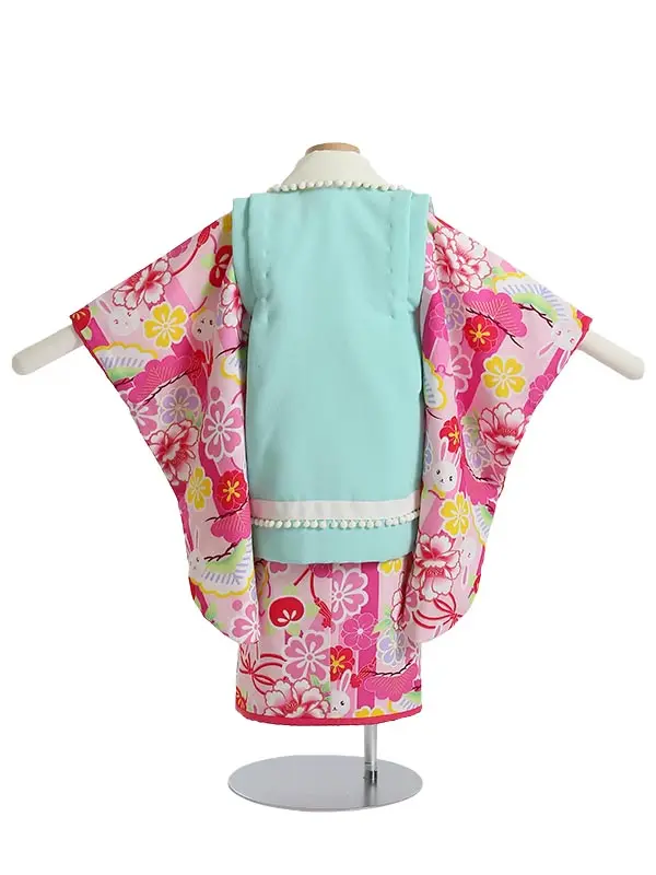七五三(3歳女被布)K351 JAPAN STYLE 松と桜 うさぎのリボン