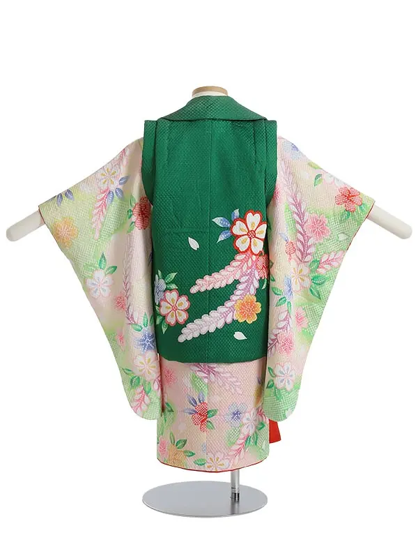 七五三(3歳女被布)K358 絞り風 藤と桜