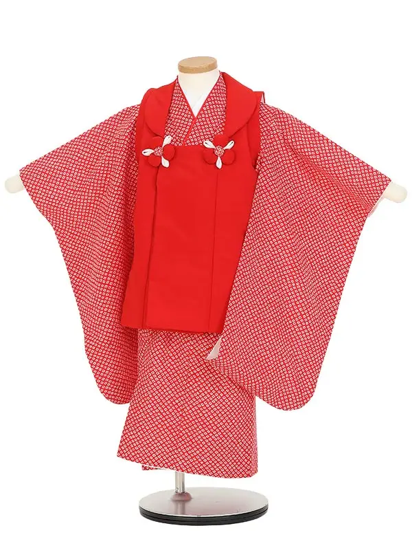 七五三(3歳女被布)K370 赤無地被布×赤地鹿の子風