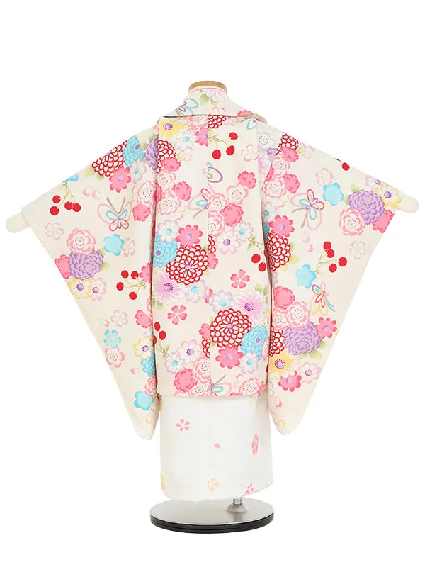 七五三(3歳女被布)K371 ベージュ被布コート 菊に桜
