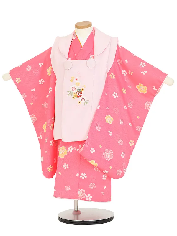 七五三(3歳女被布)K372 薄ピンク×濃ピンク 桜散らし