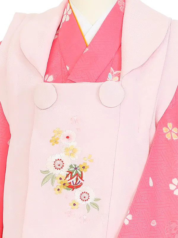 七五三(3歳女被布)K372 薄ピンク×濃ピンク 桜散らし