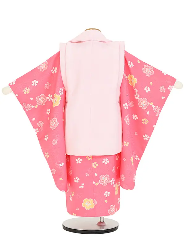 七五三(3歳女被布)K372 薄ピンク×濃ピンク 桜散らし
