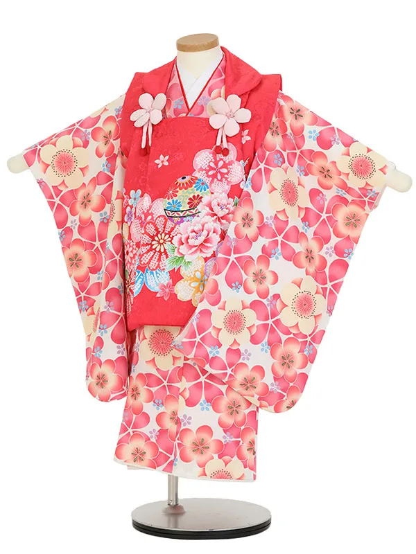 七五三(3歳女被布)K375 ピンク×ピンク 花尽くし 梅 牡丹