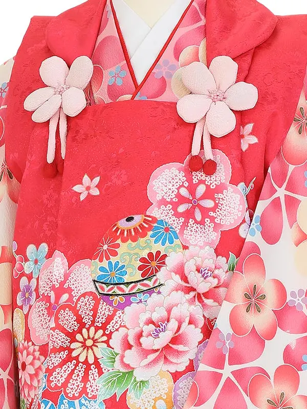 七五三(3歳女被布)K375 ピンク×ピンク 花尽くし 梅 牡丹