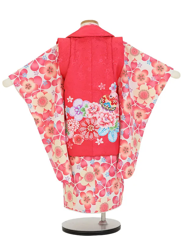 七五三(3歳女被布)K375 ピンク×ピンク 花尽くし 梅 牡丹