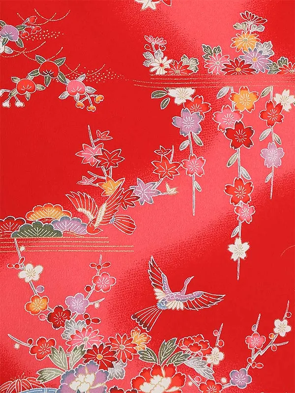 七五三(3歳女被布)K376 白×赤 四季の花々 牡丹 桜 菊 松