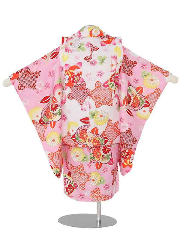 七五三(3歳女被布コート)N317 橘と菊 白×ピンク