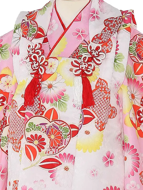 七五三(3歳女被布コート)N317 橘と菊 白×ピンク