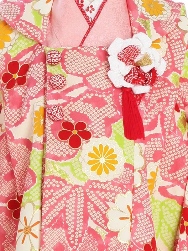 七五三(3女被布)紅一点 袖付き被布/ピンク×梅柄T347