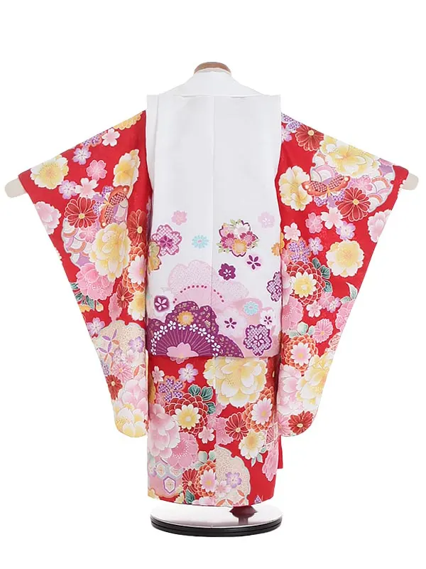 七五三レンタル(3歳女被布)Y335 しゃれっこ 桜に菊 古典柄