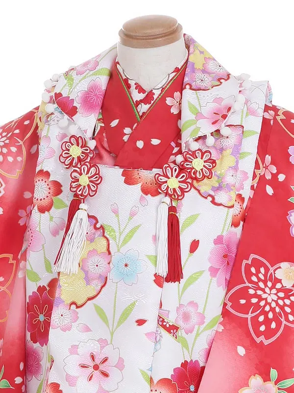 七五三レンタル(3歳女被布)Y338 白×赤 桜