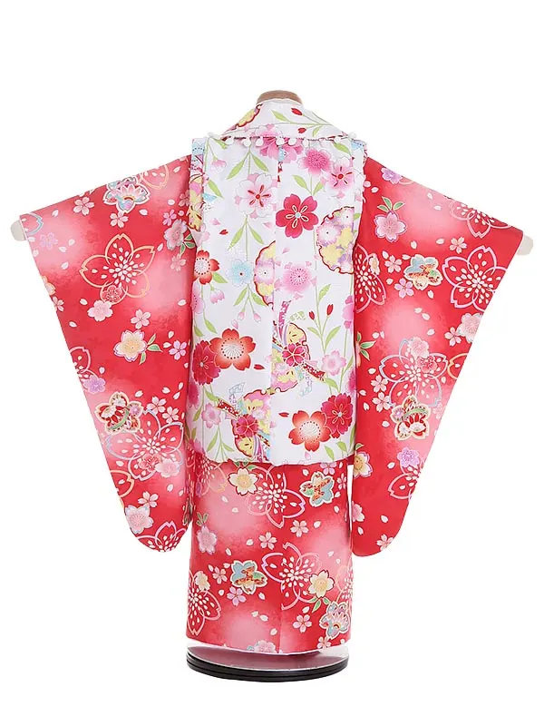 七五三レンタル(3歳女被布)Y338 白×赤 桜