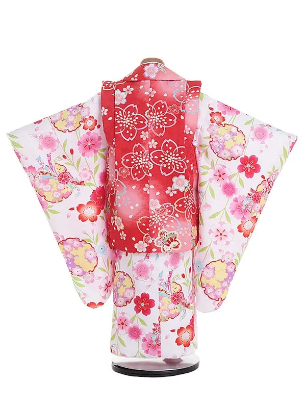 七五三レンタル(3歳女被布)Y339 花ひめ 桜 雪の輪 束熨斗