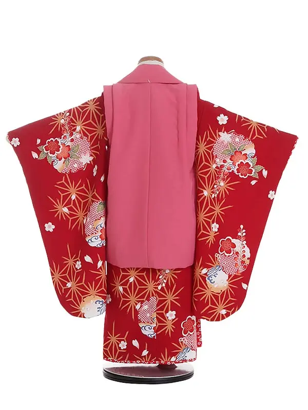 七五三レンタル(3歳女被布)Y346 桜 雪の輪文様