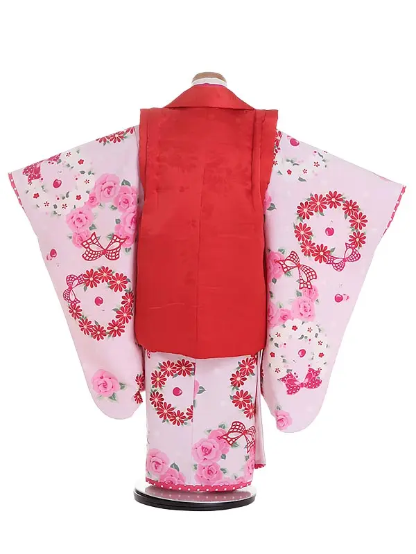 七五三レンタル(3歳女被布)Y347 花の丸 薔薇