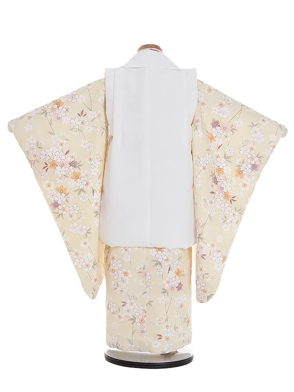 七五三レンタル(3歳女被布)Y352 桜 白×黄