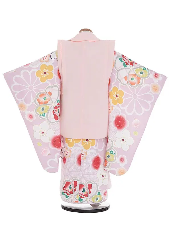 七五三レンタル(3歳女被布)Y356 花尽くし ピンク×薄紫