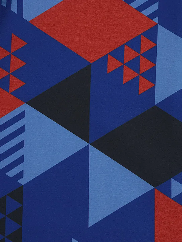 七五三レンタル(3歳女被布)Y368 ベージュ×青 幾何学模様