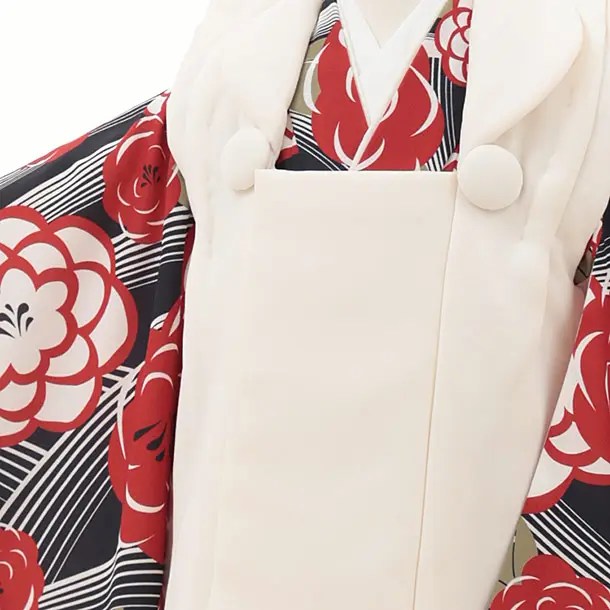 七五三レンタル(3歳女被布)Y369 ベージュ×赤 モダン牡丹