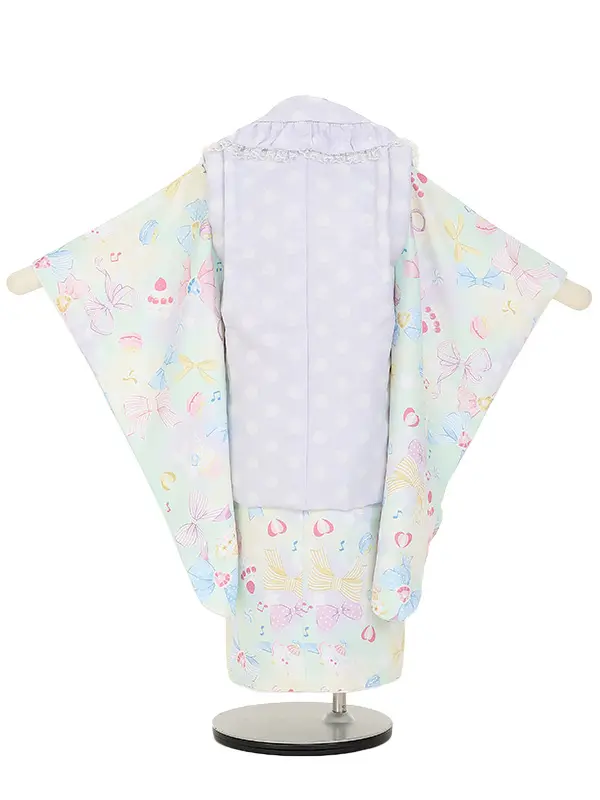 七五三レンタル(3歳女被布)Y370 パステルカラー リボンとスイーツ