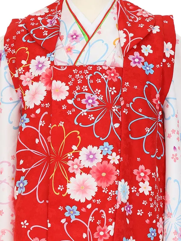 七五三レンタル(3歳女被布)Y376 赤×白 秋桜に花小紋