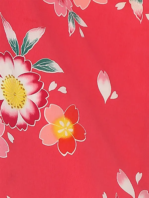 七五三レンタル(3歳女被布)Y377 ベージュ×赤 桜散らし