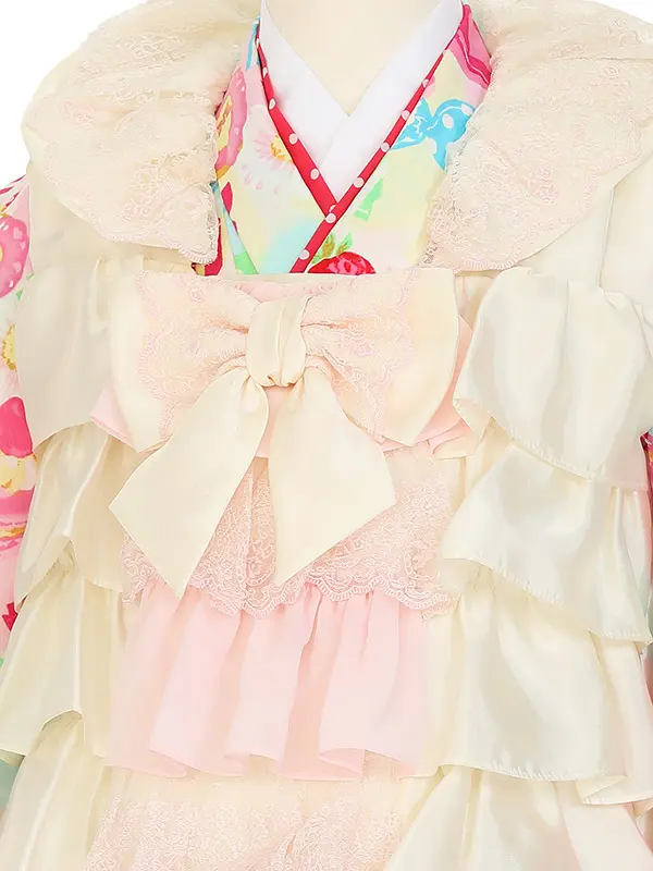 七五三レンタル(3歳女被布)Y379 フリル被布 パステル スイーツ リボン