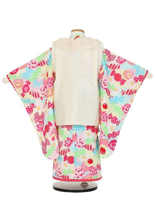 七五三レンタル(3歳女被布)Y379 フリル被布 パステル スイーツ リボン