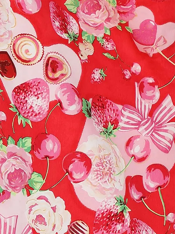 七五三レンタル(3歳女被布)Y381 白×赤 苺 フリル被布 ハートに薔薇