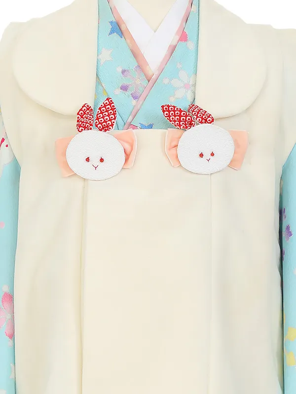 七五三レンタル(3歳女被布)Y382 ベージュ×水色 雪華 うさぎ 雪月花