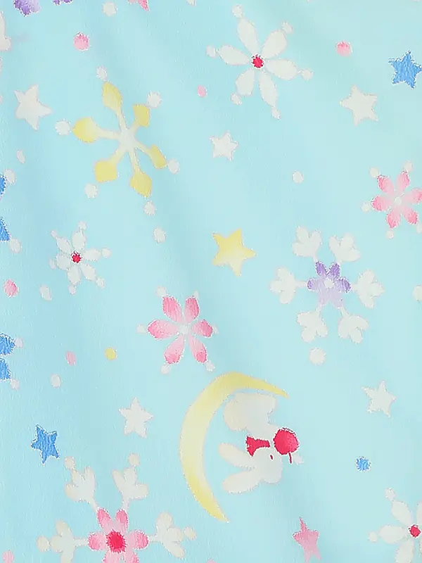 七五三レンタル(3歳女被布)Y382 ベージュ×水色 雪華 うさぎ 雪月花