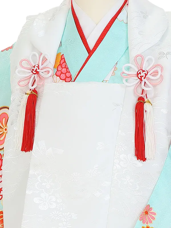 七五三(3歳女被布)Y385 白×水色 桜にねじ梅と菊